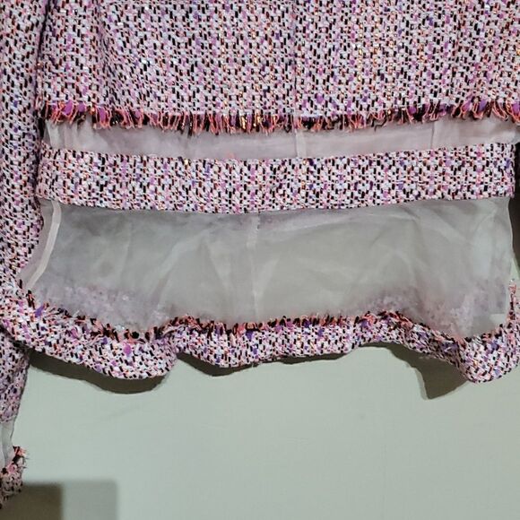BADGLEY MISCHKA Pink Tweed Jacket with Sheer Panels - Size Medium - Picture 7 of 11